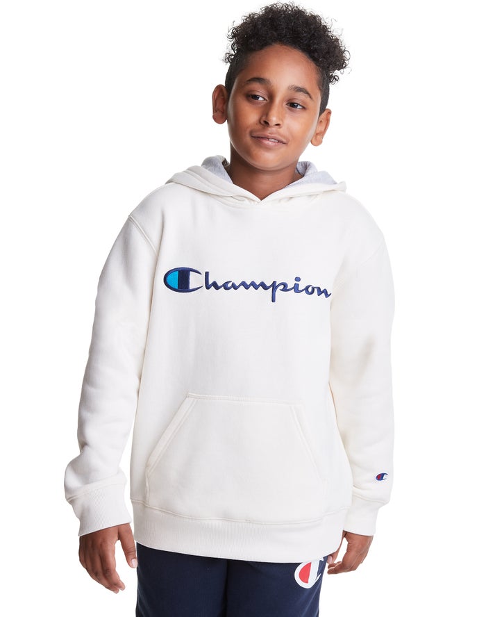 Champion Reverse Weave Embroidered Logo Kiz Çocuk Kapşonlu Sweatshirt Beyaz ( SEHAYR860 )